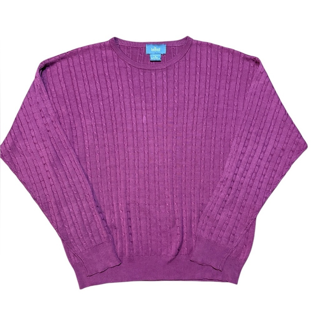 Vintage Belford 100% Silk Ribbed Cable Knit Plum Purple Sweater Men’s M
